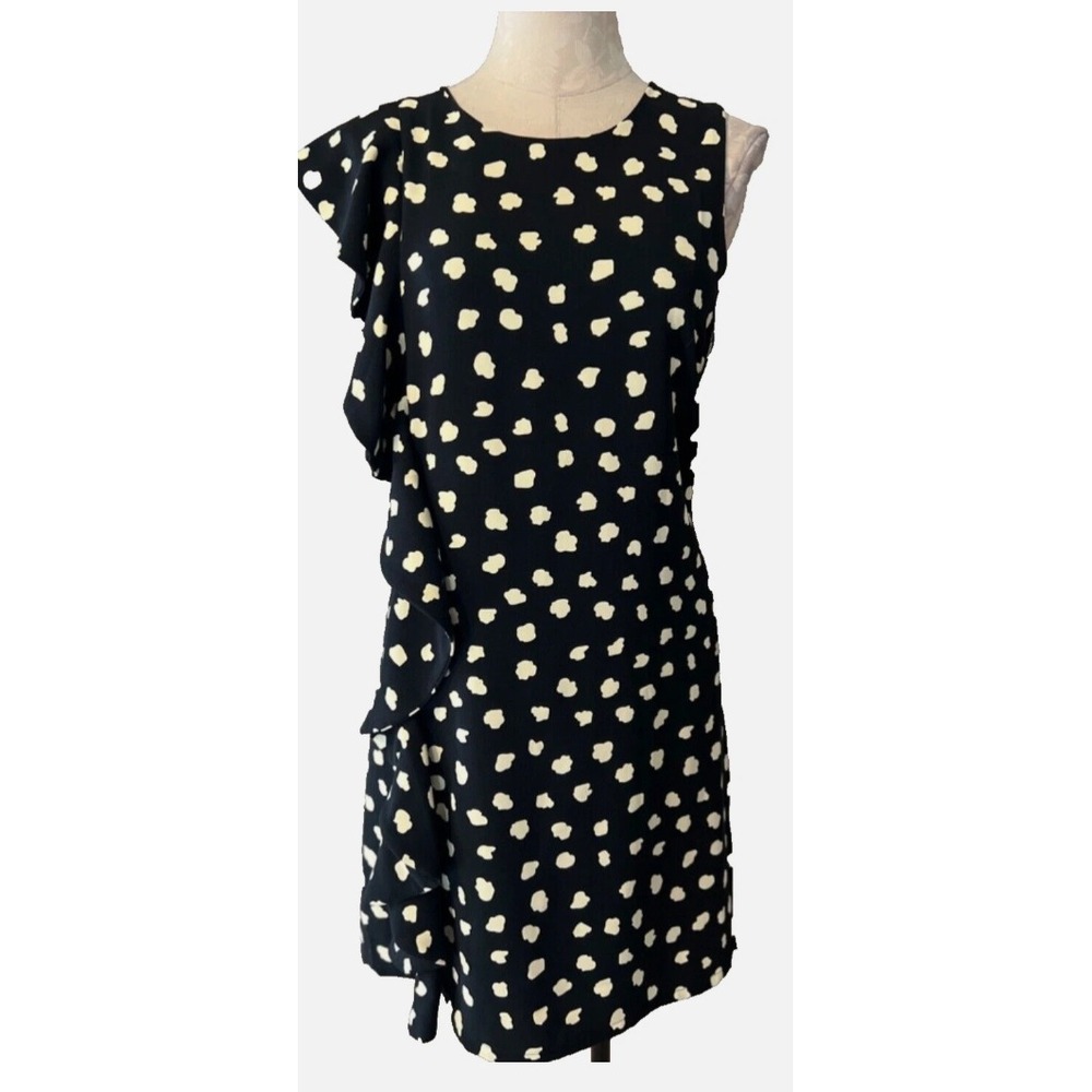 JB Julie Brown NYC Size 2 Reina Dress Black/Cream Side Ruffle Mini Gold‎ Zipper